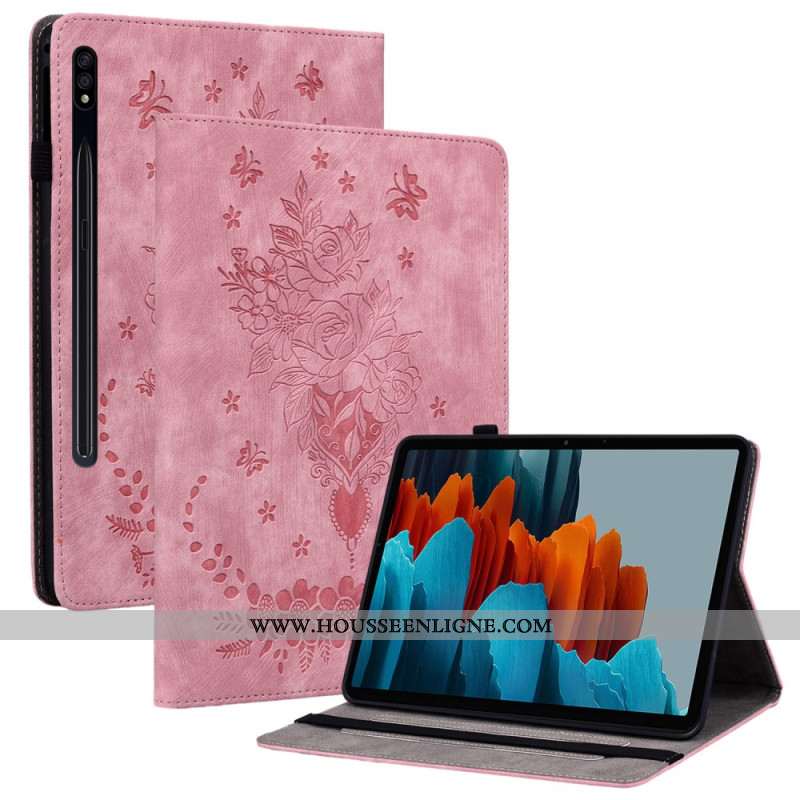 Etui Samsung Galaxy Tab S9 / S9 FE Papillons et Roses