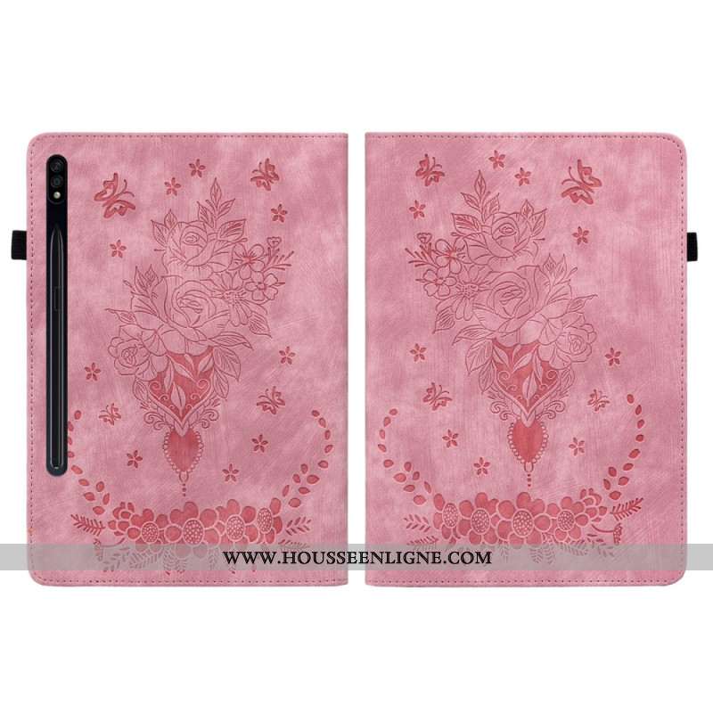 Etui Samsung Galaxy Tab S9 / S9 FE Papillons et Roses