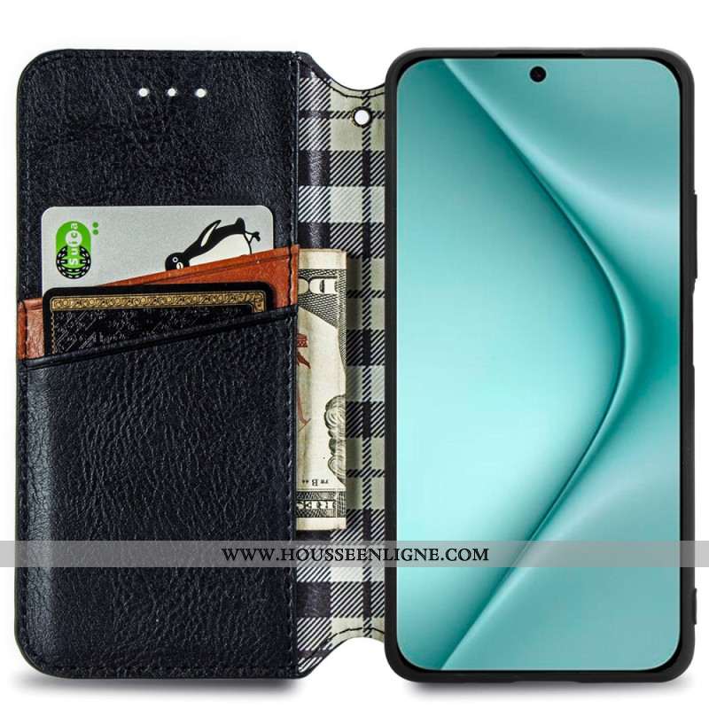 Flip Cover Huawei Pura 70 Effet Daim Frise Losanges