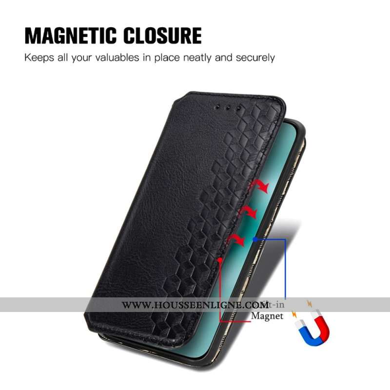 Flip Cover Huawei Pura 70 Effet Daim Frise Losanges