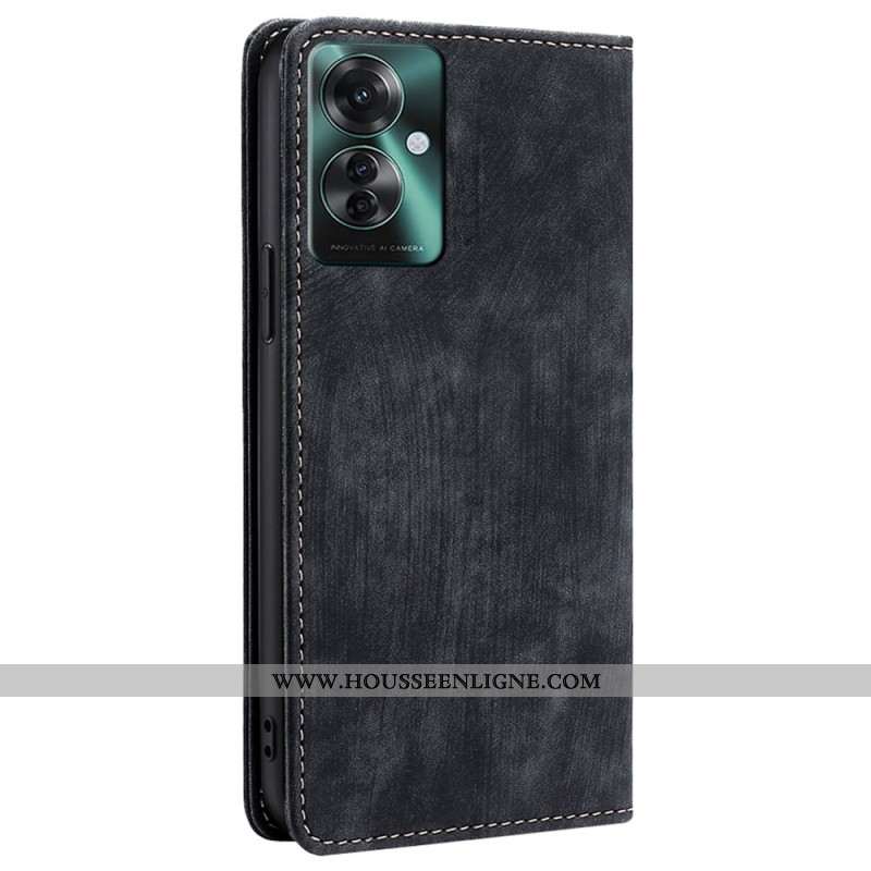 Flip Cover Oppo Reno 11F 5G Effet Daim avec Blocage RFID