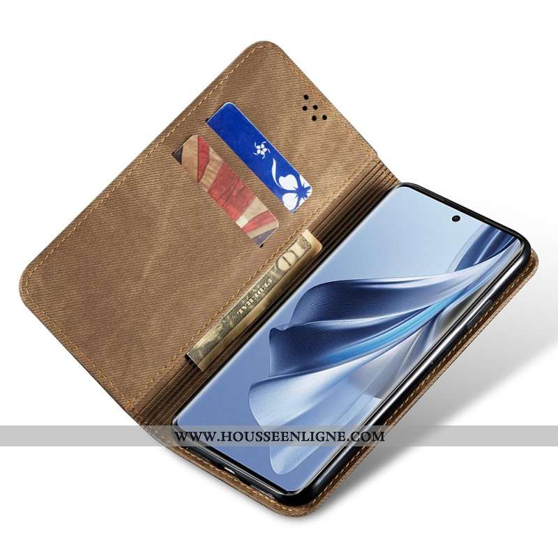 Flip Cover Oppo Reno 12 Pro 5G Tissu Jeans