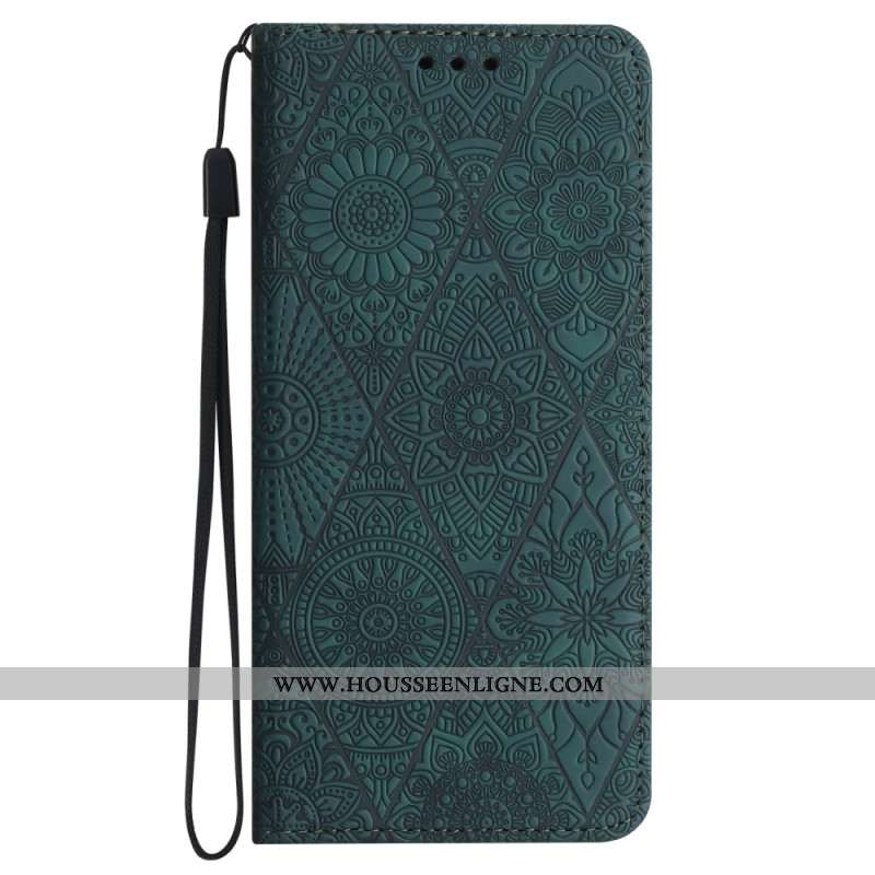 Flip Cover Samsung Galaxy A15 5G Patchwork à Lanière