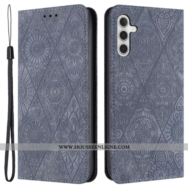 Flip Cover Samsung Galaxy A15 5G Patchwork à Lanière