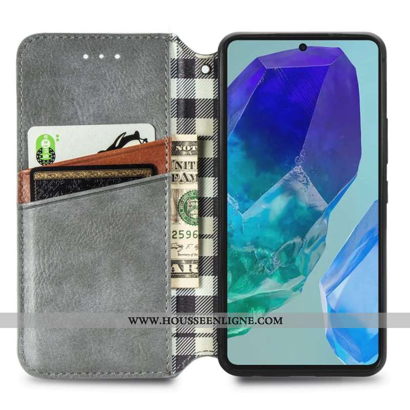 Flip Cover Samsung Galaxy A16 4G / 5G Effet Daim Vintage Frise