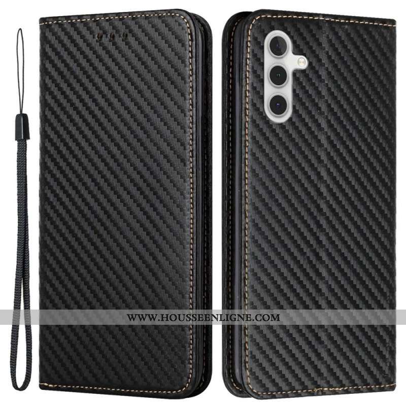 Flip Cover Samsung Galaxy S24 Plus 5G Fibre Carbone à Lanière