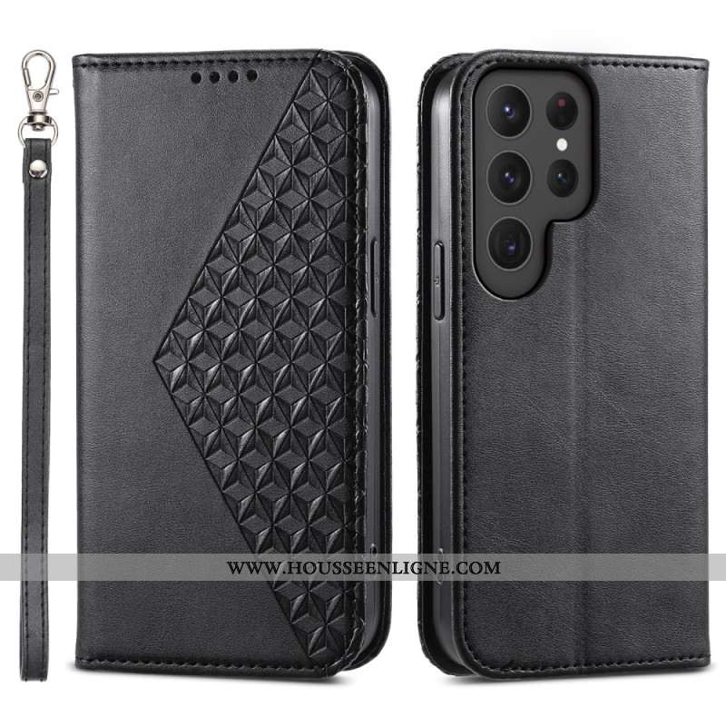 Flip Cover Samsung Galaxy S24 Ultra 5G Design 3D avec Lanière