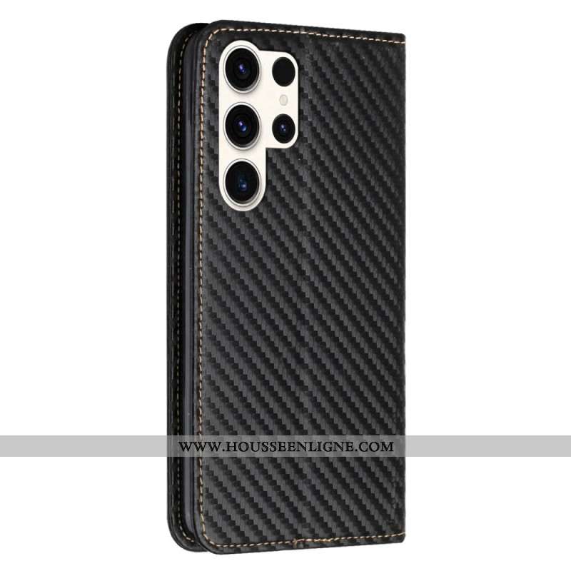 Flip Cover Samsung Galaxy S24 Ultra 5G Fibre Carbone et Lanière