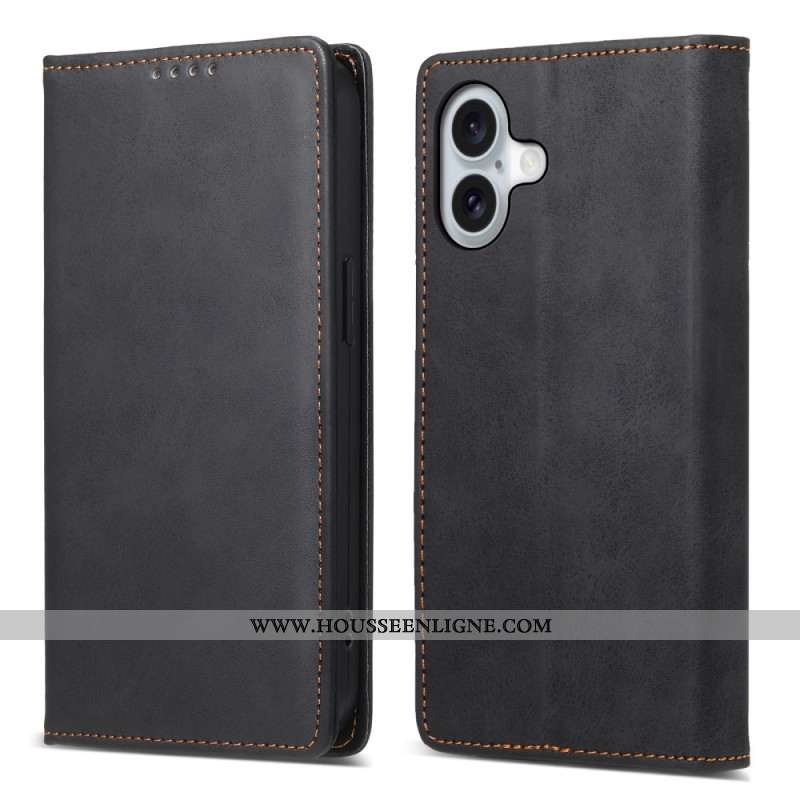 Flip Cover iPhone 16 Effet Cuir Vintage Technologie Blocage RFID