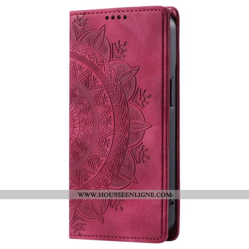 Flip Cover iPhone 16 Plus Effet Daim Mandala