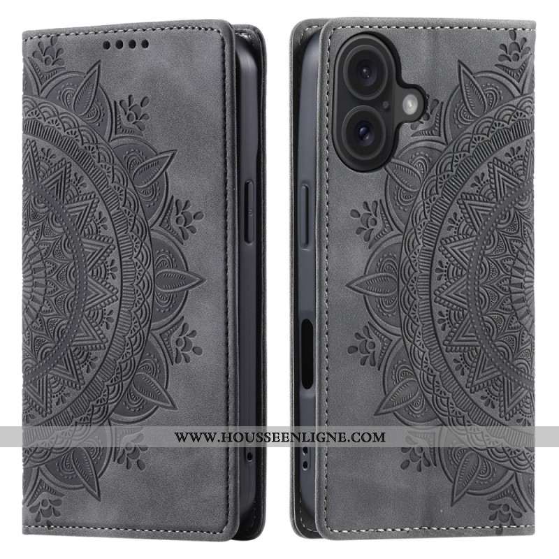 Flip Cover iPhone 16 Plus Effet Daim Mandala