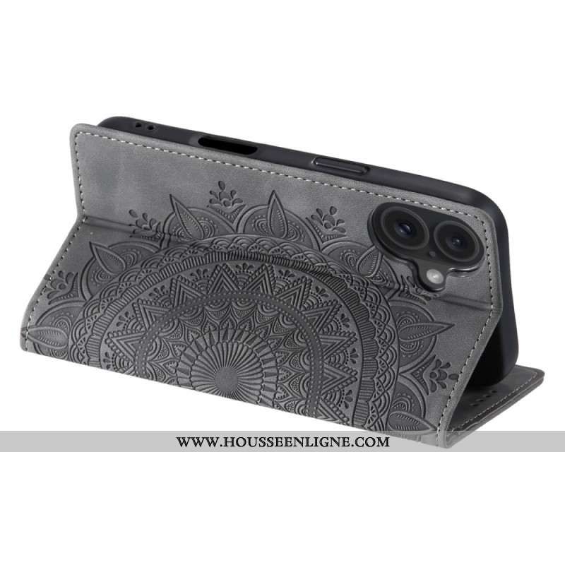 Flip Cover iPhone 16 Plus Effet Daim Mandala