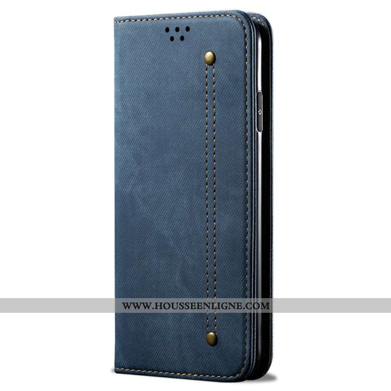 Flip Cover iPhone 16 Plus Tissu Jeans