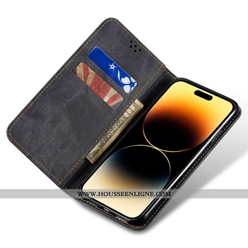 Flip Cover iPhone 16 Plus Tissu Jeans