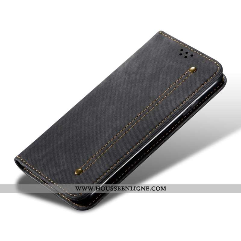 Flip Cover iPhone 16 Plus Tissu Jeans