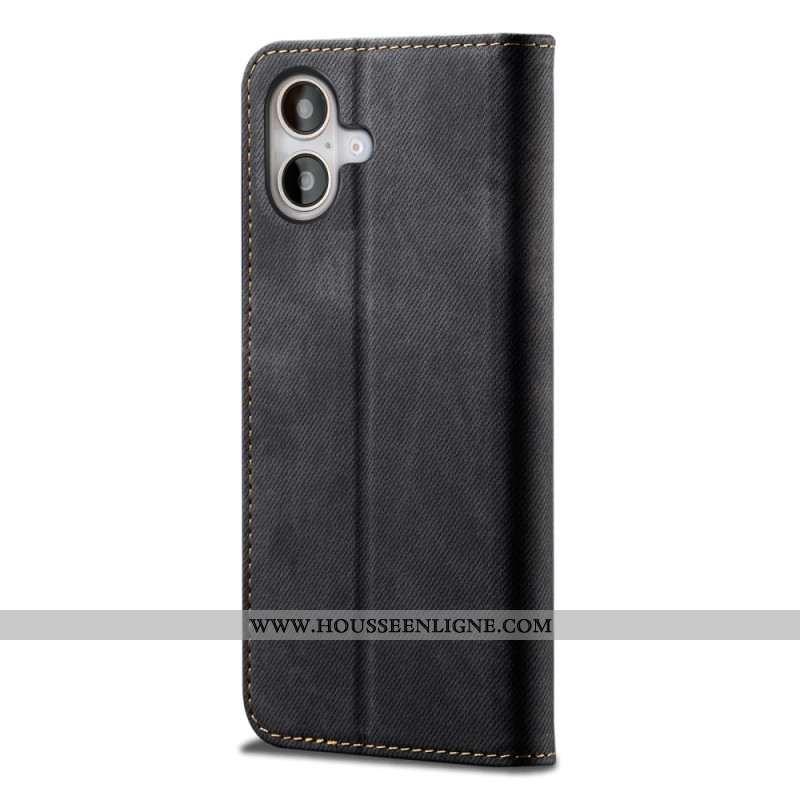 Flip Cover iPhone 16 Plus Tissu Jeans