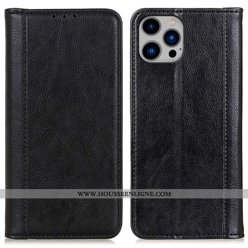 Flip Cover iPhone 16 Pro Cuir Fendu Design Vintage