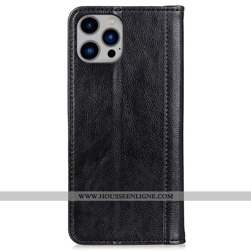 Flip Cover iPhone 16 Pro Cuir Fendu Design Vintage