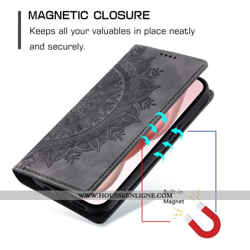 Flip Cover iPhone 16 Pro Max Effet Daim Mandala