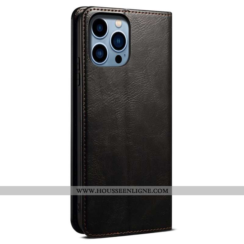 Flip Cover iPhone 16 Pro Simili Cuir Ciré