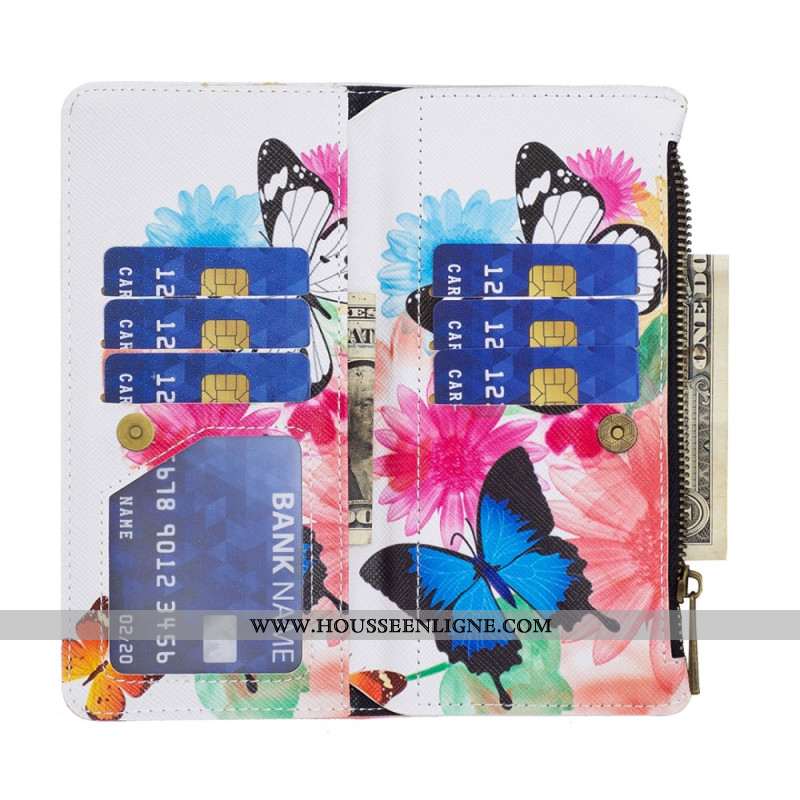 HOusse Xiaomi Redmi Note 13 4G Portefeuille Deux Papillons Aquarelle