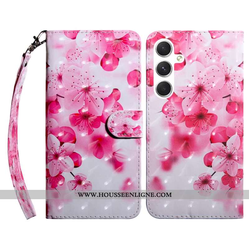 Housse Galaxy A16 4G / 5G Motif Floral Rouge à Lanière