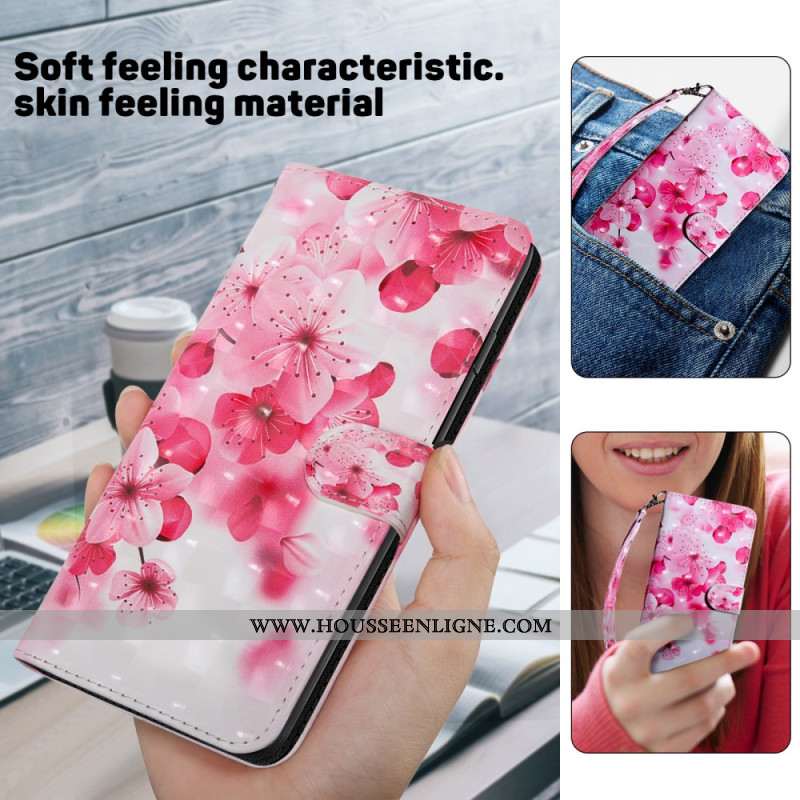 Housse Galaxy A16 4G / 5G Motif Floral Rouge à Lanière