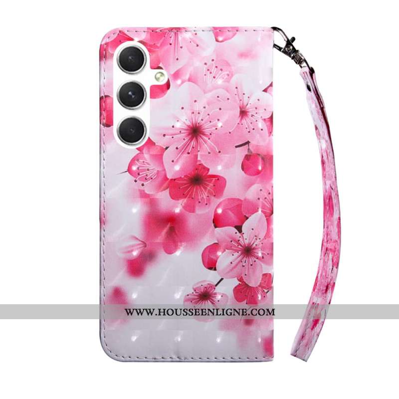 Housse Galaxy A16 4G / 5G Motif Floral Rouge à Lanière