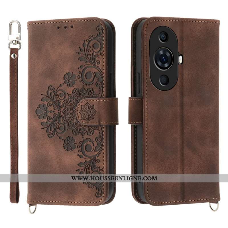 Housse Huawei Nova 11 Pro Motif Floral avec Lanière et Bandoulière