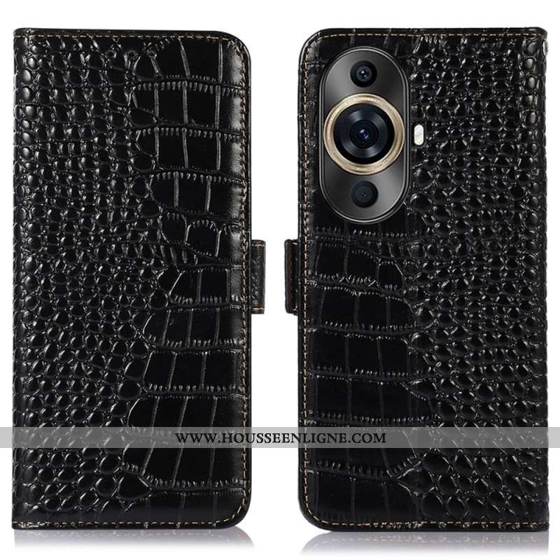 Housse Huawei Nova 11 Pro Texture Crocodile Blocage RFID