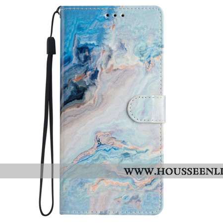 Housse Motif Marbre Bleu à Lanière