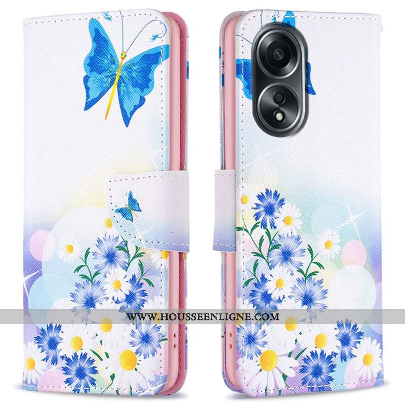 Housse Oppo A58 / A98 5G Papillon et Fleurs Aquarelle