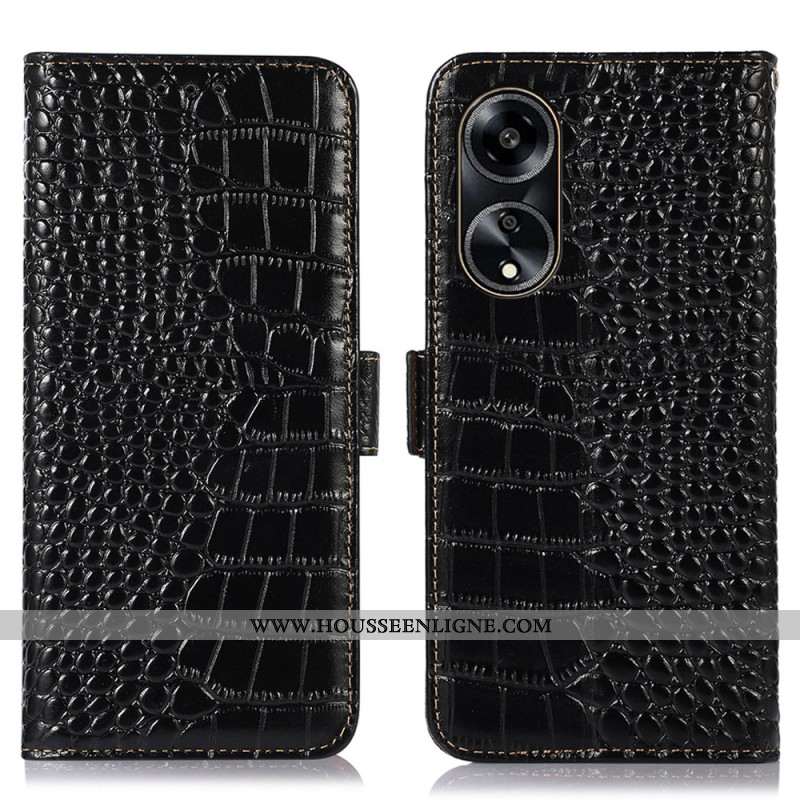 Housse Oppo A98 5G Blocage RFID Style Crocodile KHAZNEH