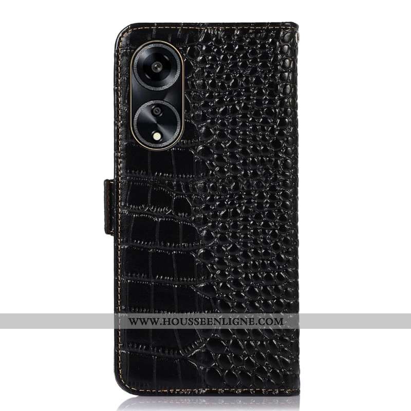 Housse Oppo A98 5G Blocage RFID Style Crocodile KHAZNEH