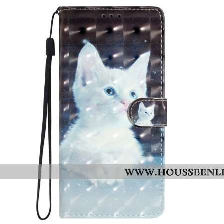 Housse Oppo A98 5G Chat Blanc 3D à Lanière