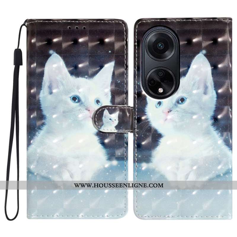 Housse Oppo A98 5G Chat Blanc 3D à Lanière