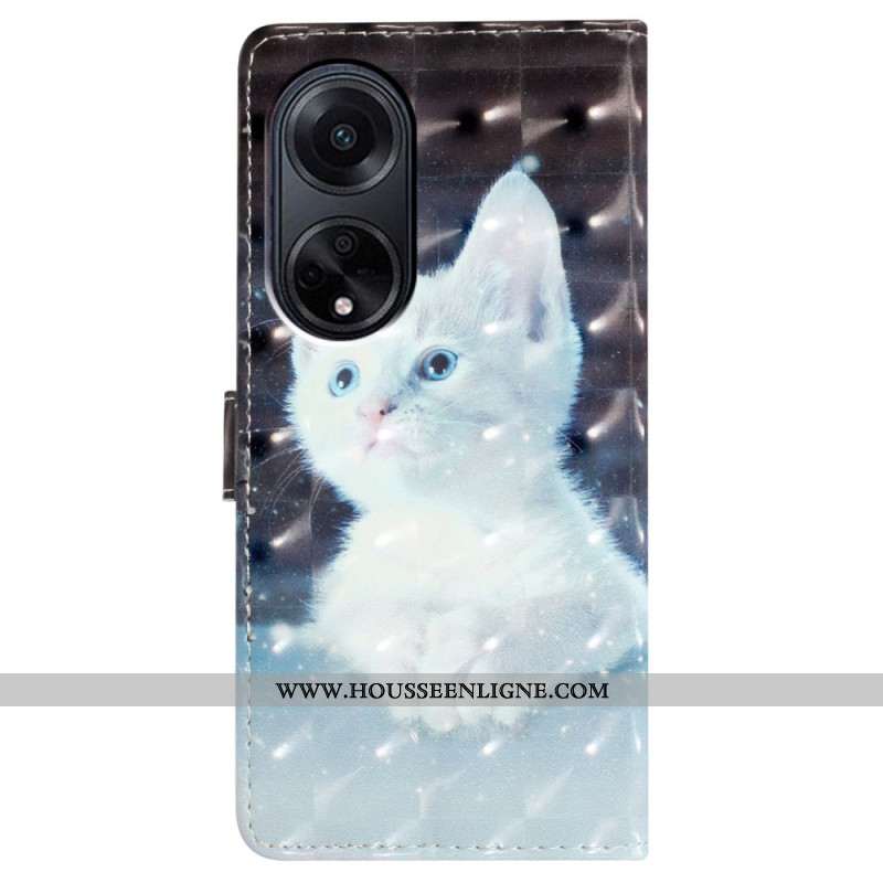 Housse Oppo A98 5G Chat Blanc 3D à Lanière