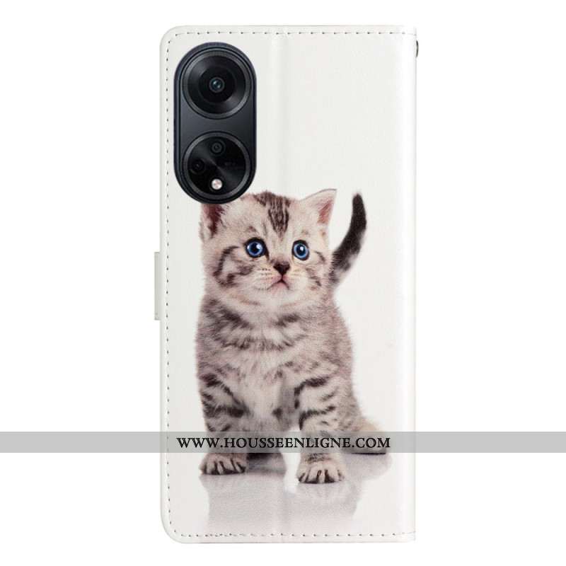 Housse Oppo A98 5G Chat Mignon à Lanière