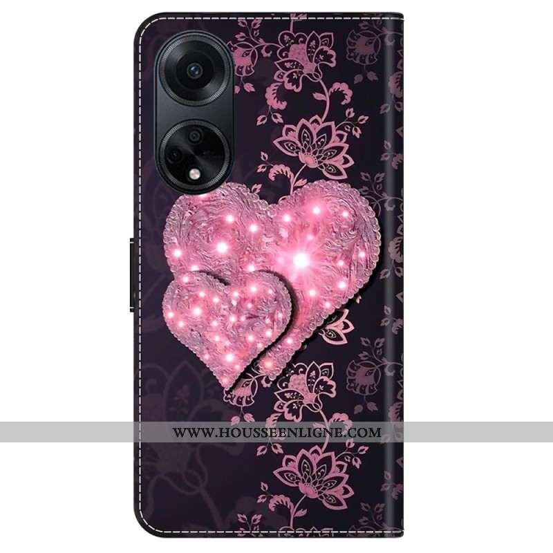 Housse Oppo A98 5G Coeurs de Dentelle