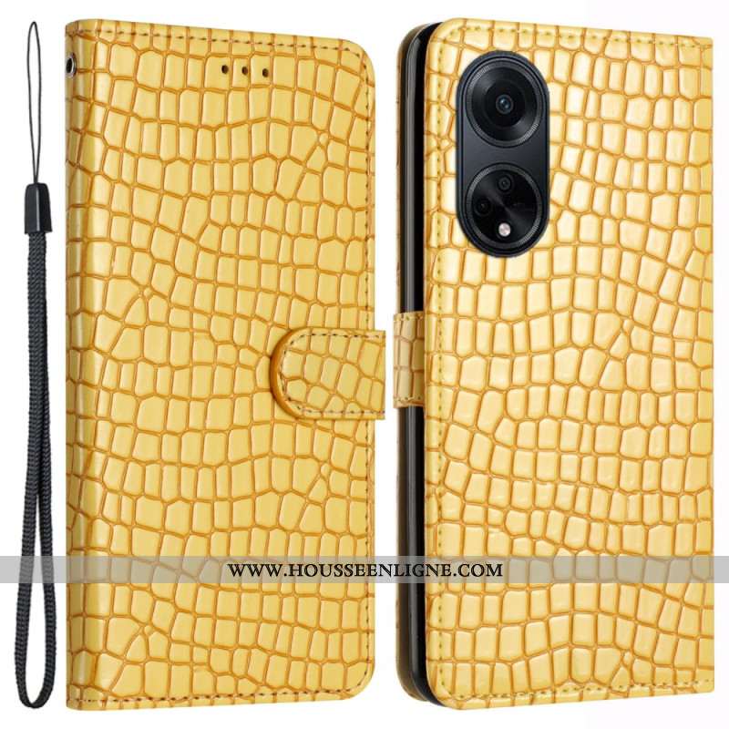 Housse Oppo A98 5G Crocodile avec Lanière