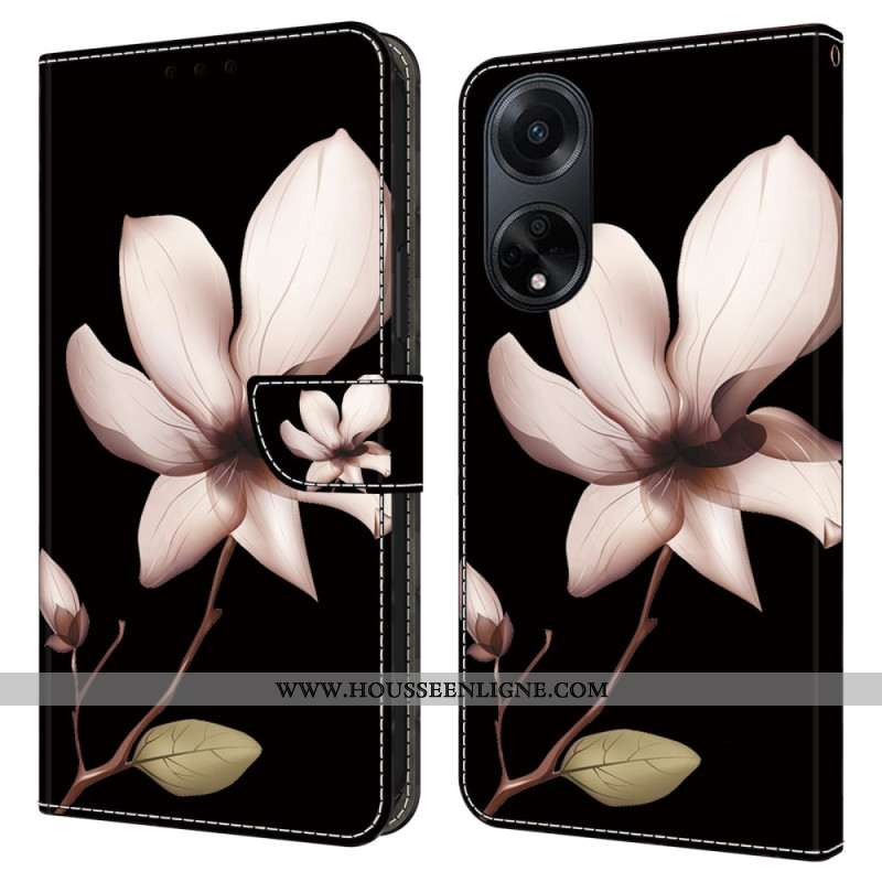 Housse Oppo A98 5G Fleur Rose sur Fond Noir