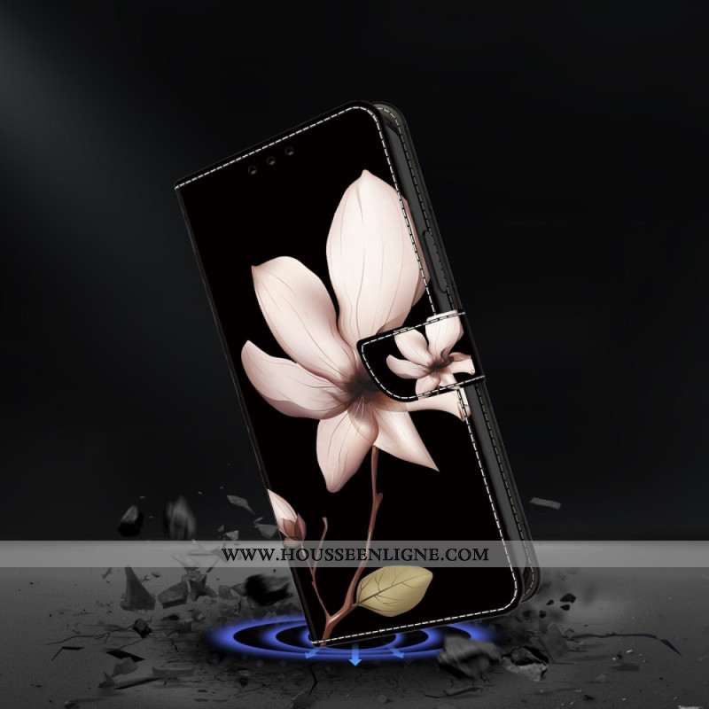 Housse Oppo A98 5G Fleur Rose sur Fond Noir