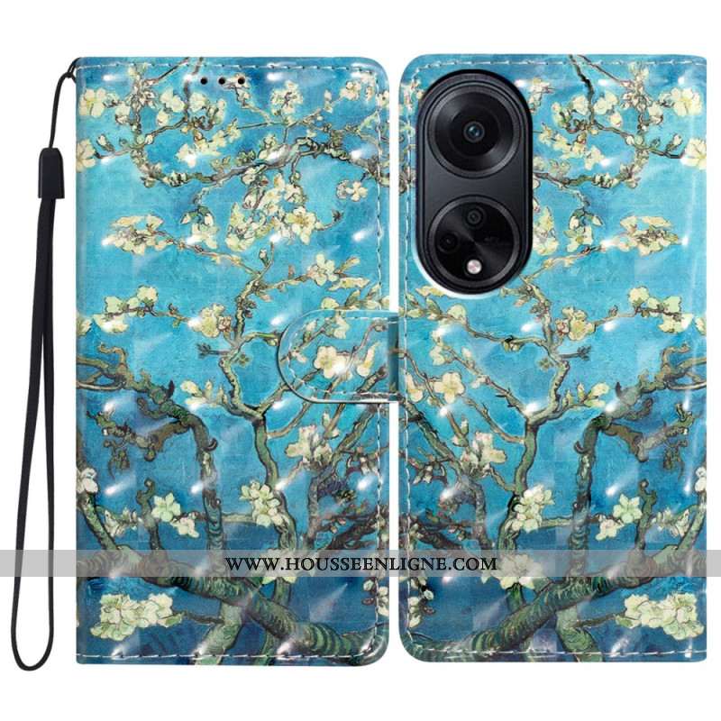 Housse Oppo A98 5G Fleur d'Abricot 3D à Lanière