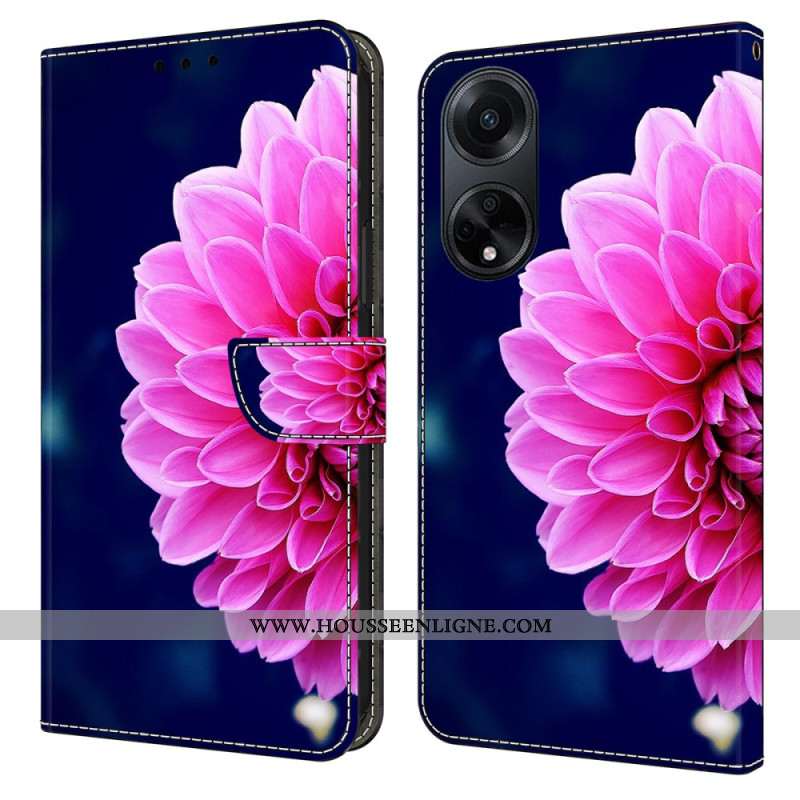 Housse Oppo A98 5G Fleurs Roses sur Fond Bleu