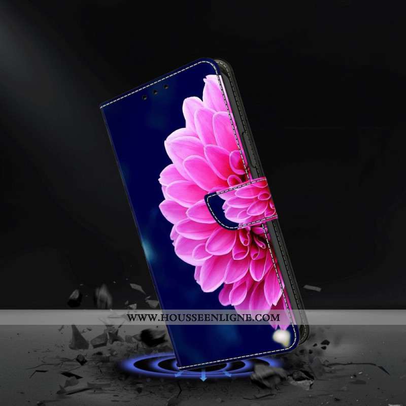 Housse Oppo A98 5G Fleurs Roses sur Fond Bleu