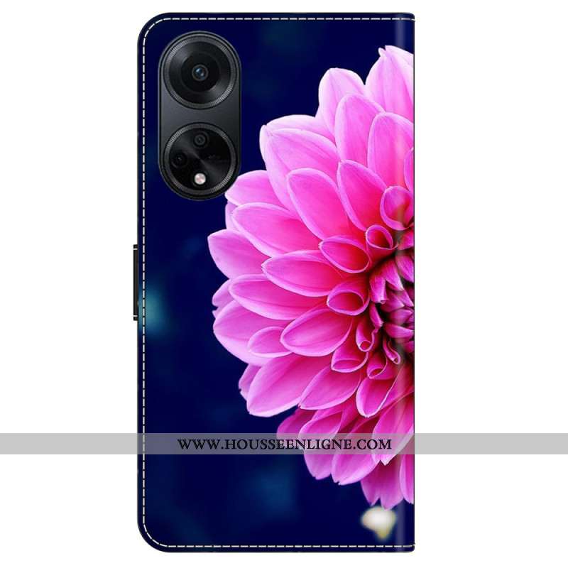 Housse Oppo A98 5G Fleurs Roses sur Fond Bleu