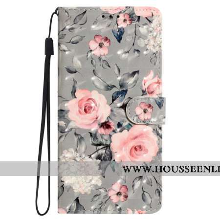 Housse Oppo A98 5G Fleurs Roses à Lanière