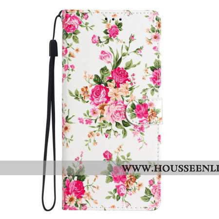 Housse Oppo A98 5G Fleurs Rouges à Lanière