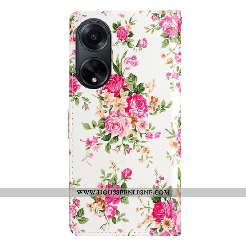 Housse Oppo A98 5G Fleurs Rouges à Lanière