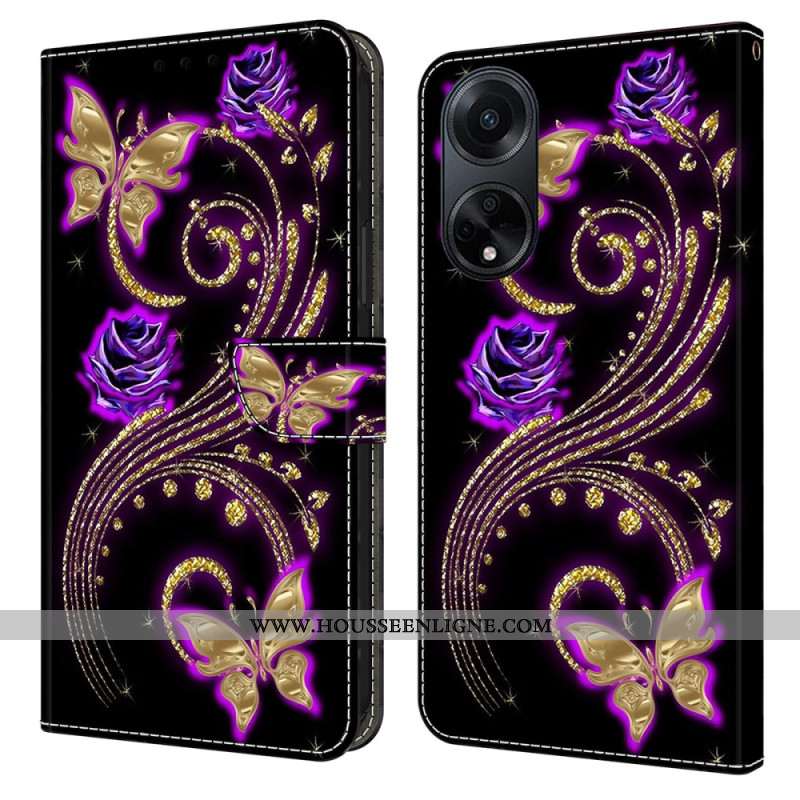 Housse Oppo A98 5G Fleurs Violettes et Papillons